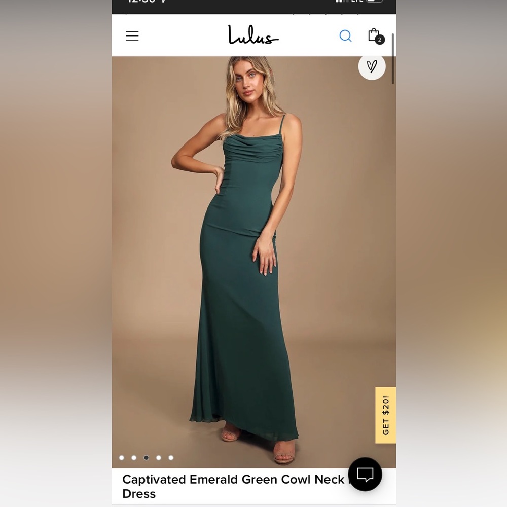 Emerald green maxi dress/gown, size 2